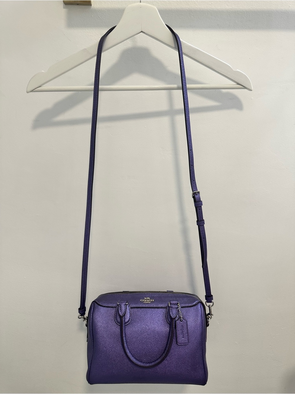 Coach Mini Bennett Satchel Metallic Purple Crossgrain Leather Crossbody F39706 - Picture 9 of 9